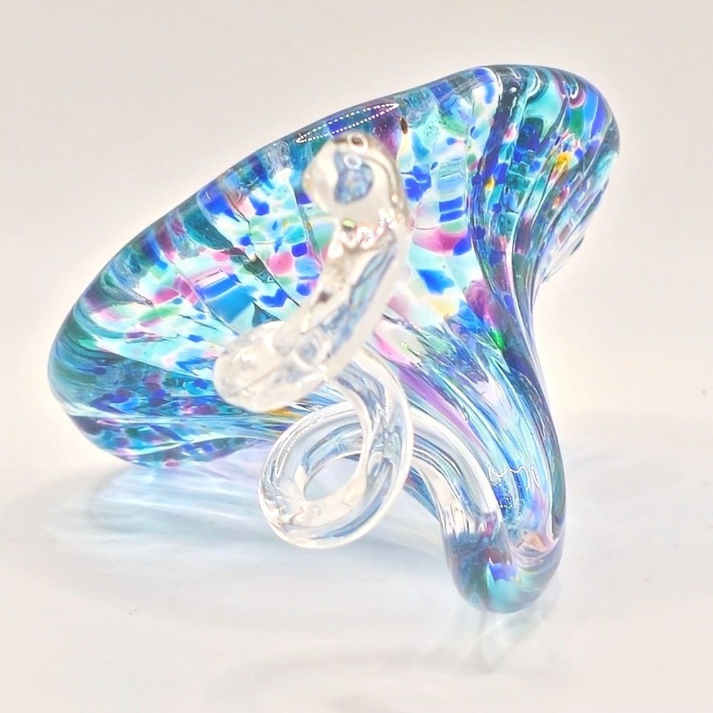 Abstract Hand Blown Art Glass Sculpture Vase Curled Stem Confetti - Picture 2 of 12